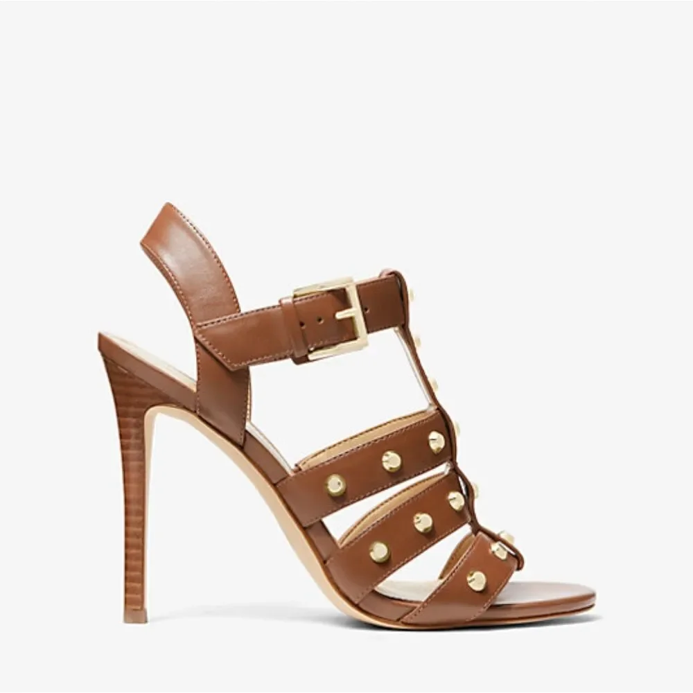 NWOB MICHAEL Michael Kors Jagger Studded Stiletto Sandal in Luggage